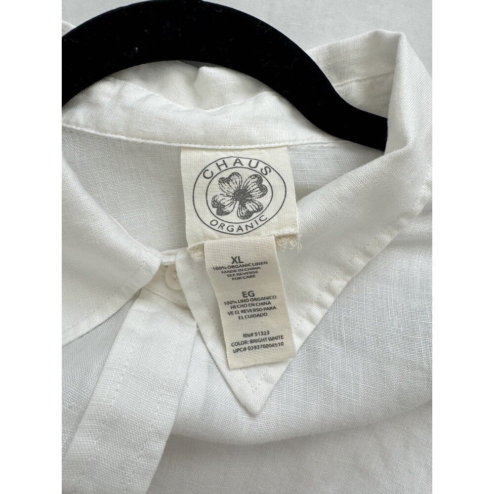 Chaus XL 100% Organic Linen Shirt 3/4 Roll Tab Sleeve Belted Tunic White Pockets - Picture 10 of 15